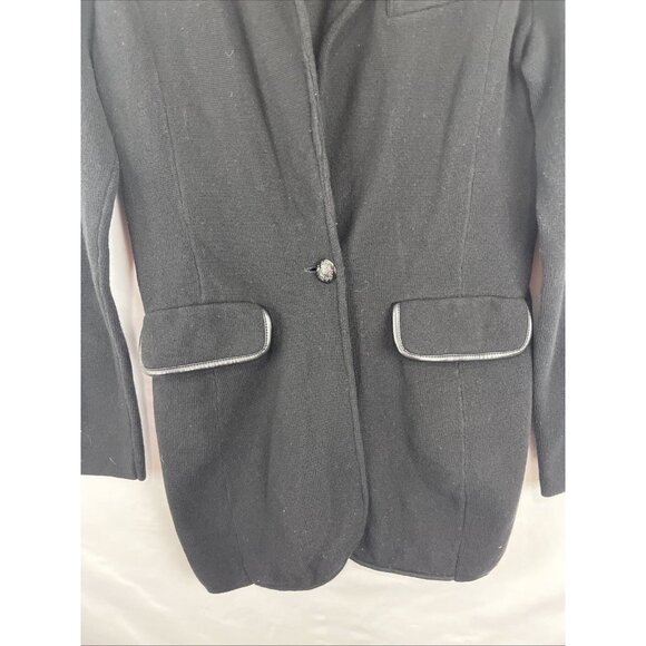 Lauren Ralph Lauren Black Sweater Blazer w/ Faux Leather Trim Womens Size XS - Picture 2 of 9